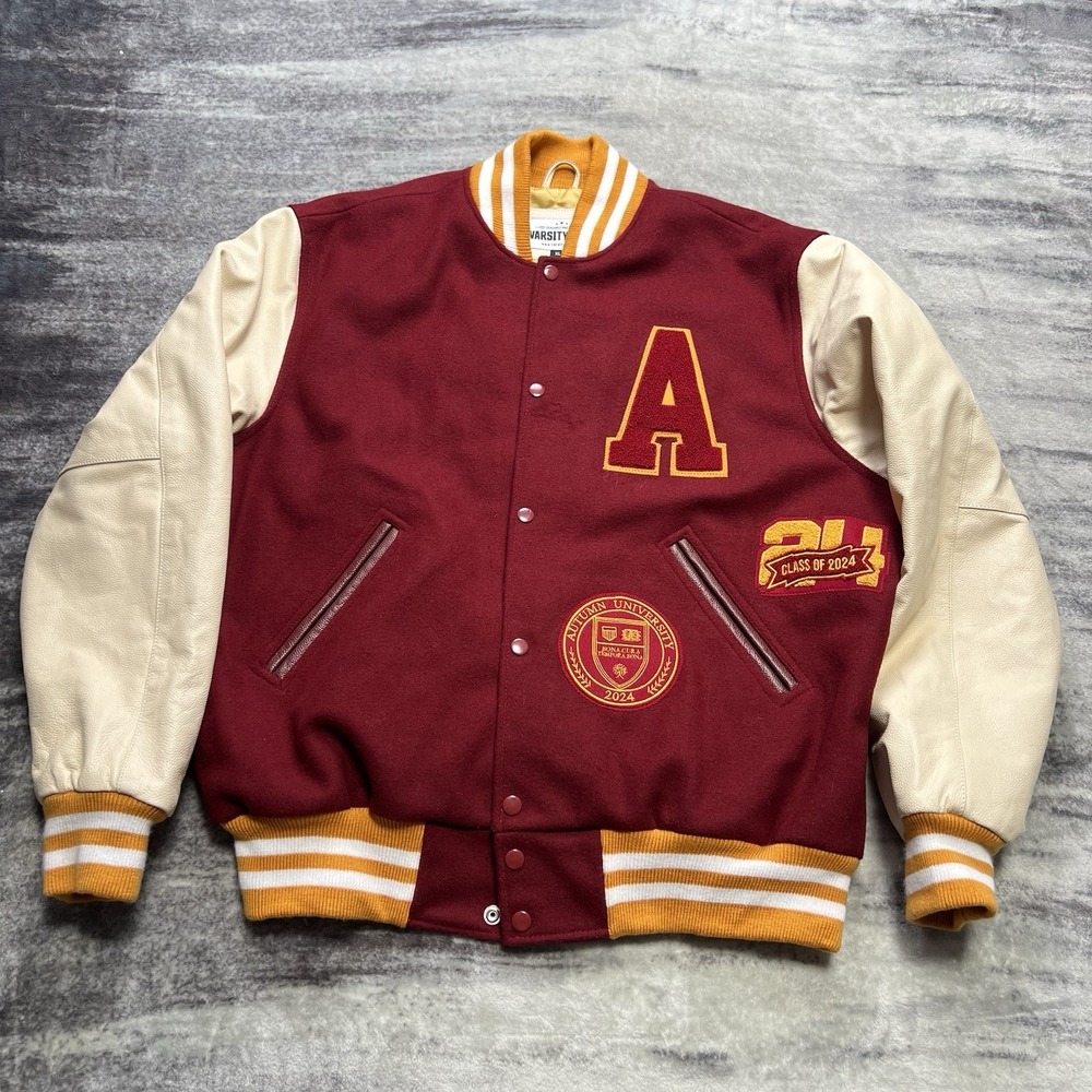 Varsity Base Autumn Lake University Letterman Jacket Wool Leather‎ Size XL 2024